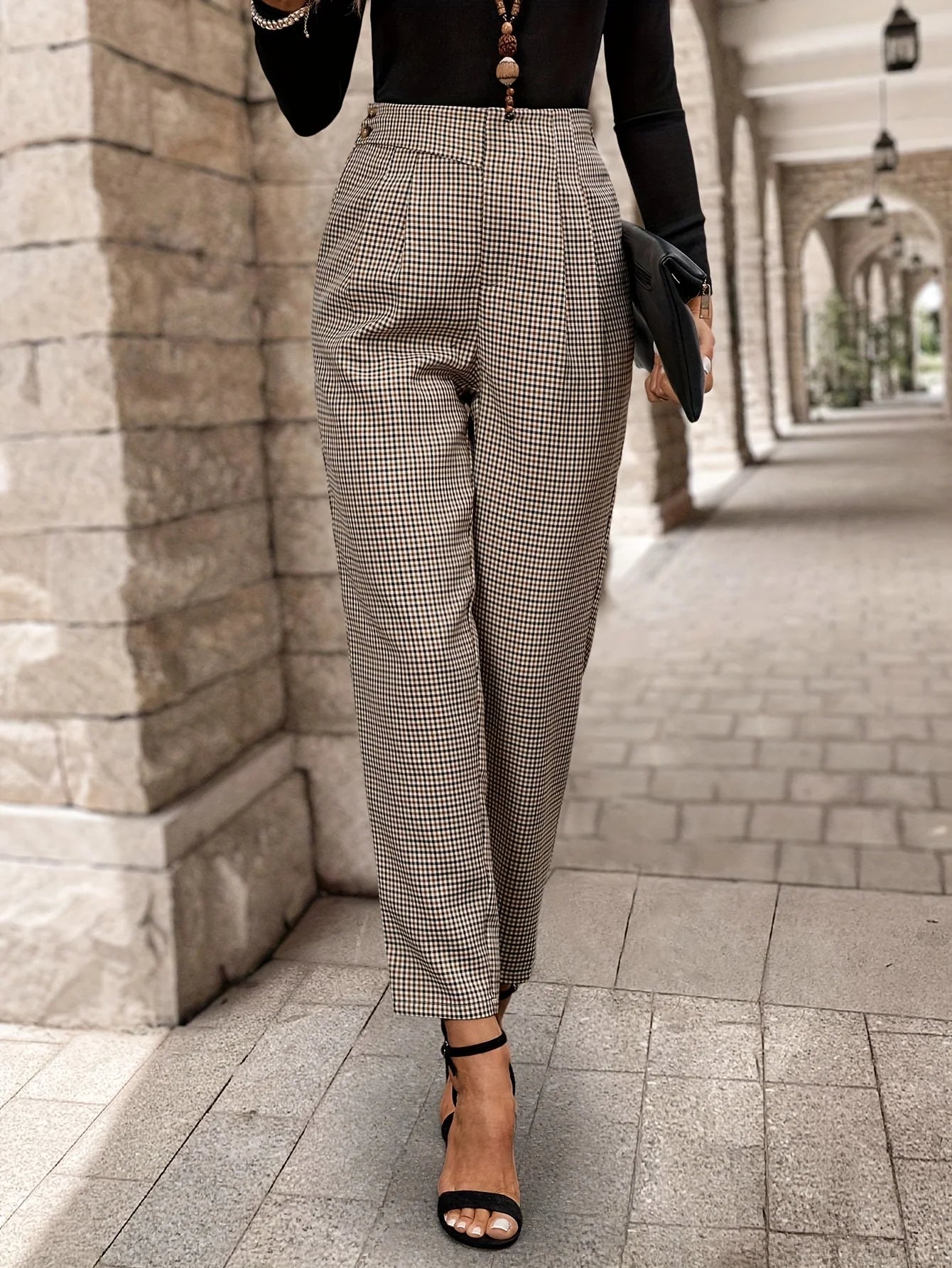 Simple Plaid Wide-Leg Pants, Loose, Versatile, Commuter-Friendly, Elegant and Fashionable Trousers