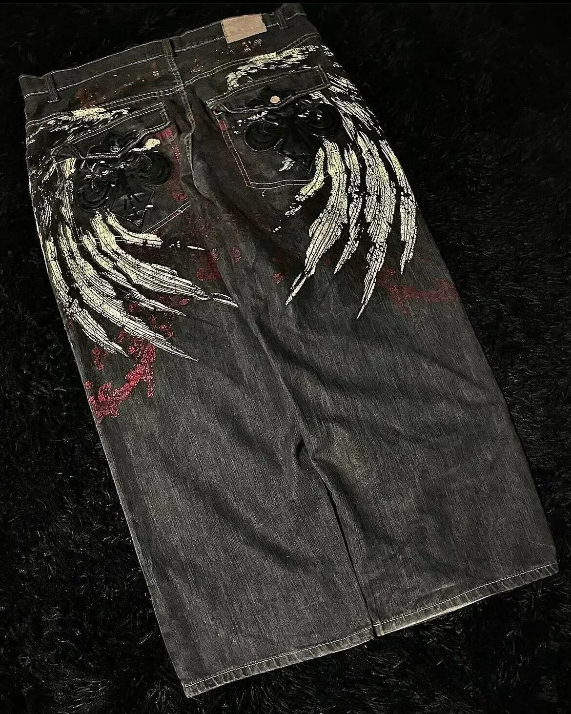 Retro New Southpole Jeans Skull Watermark Loose Jeans Men's and Women's Y2K Harajuku Gothic Hip Hop Skateboard Pants Street Wear