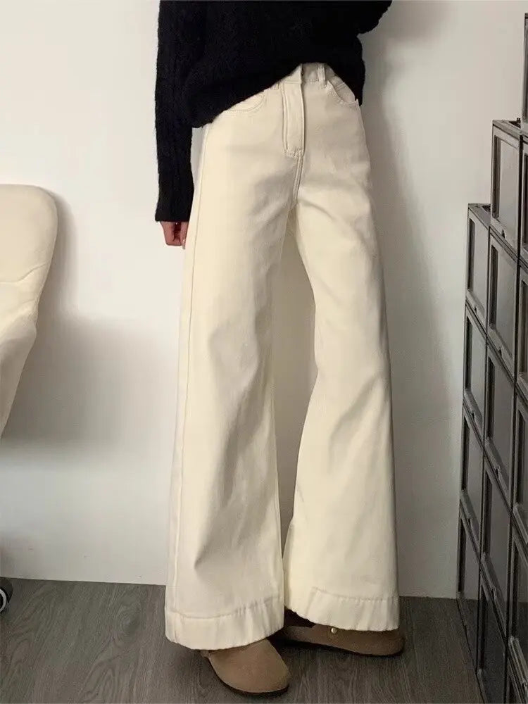 2025 Fall Winter Women's Loose Pants New Style Casual Slimming Pure Color High Waist Straight Jeans