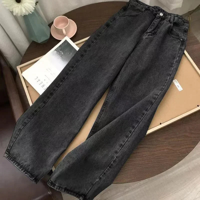 Joker Y2K Hip-Hop Retro Jeans Female Korean Casual Wide-Leg Pants Loose Fit Stitching Fashion Essential Overalls