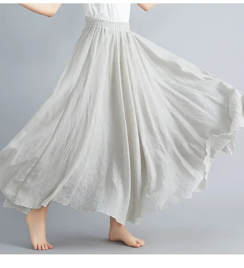 Fashion Cotton Linen Clothes Women Skirts Maxi Y2k Elegant Beach Saia Ropa Mujer Casual Vestido Boho Long Skirt Faldas Harajuku