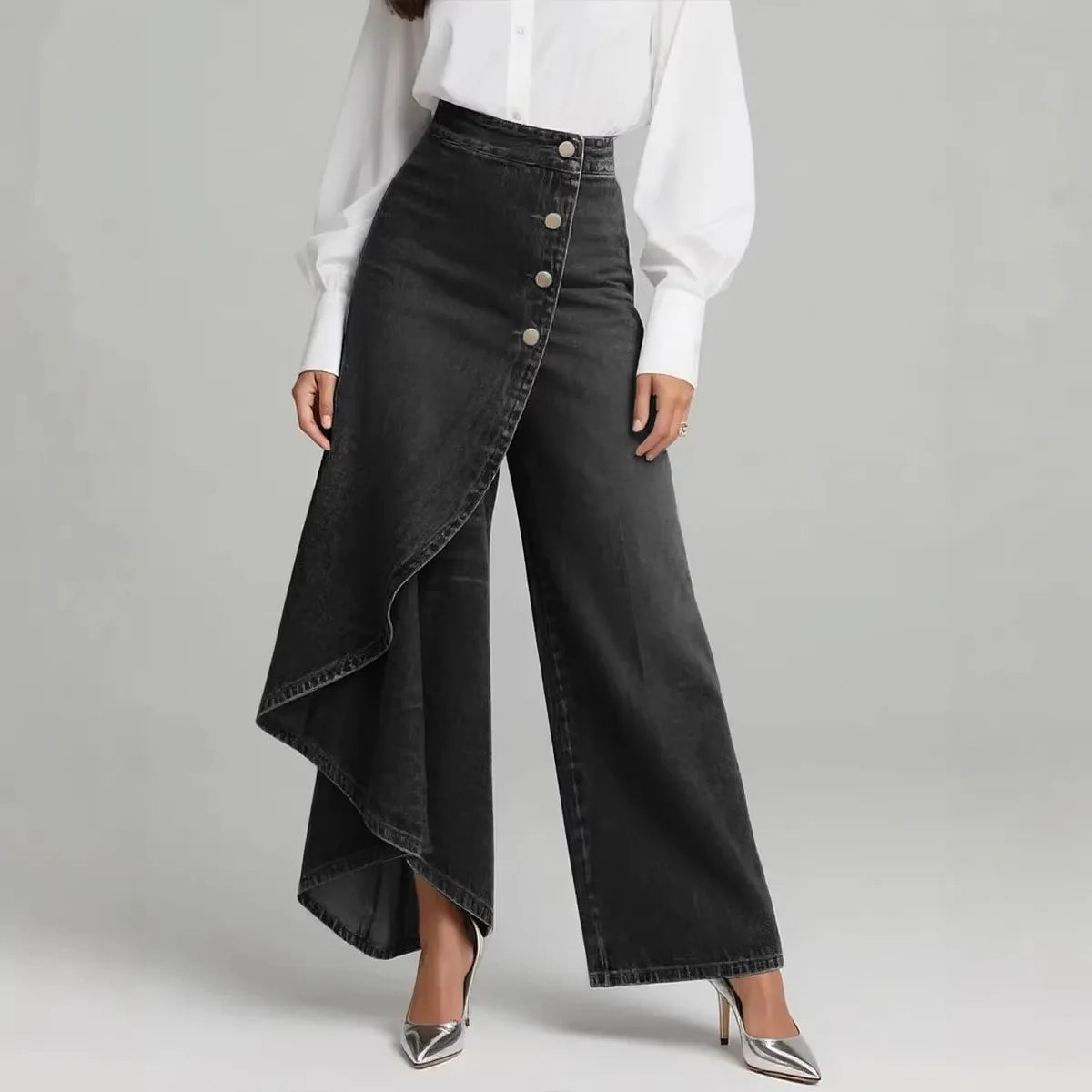 2026 Spring Autumn Women Solid Color Denim Print Button Fly Slim Leg Pants Casual Stretchy Long Trousers