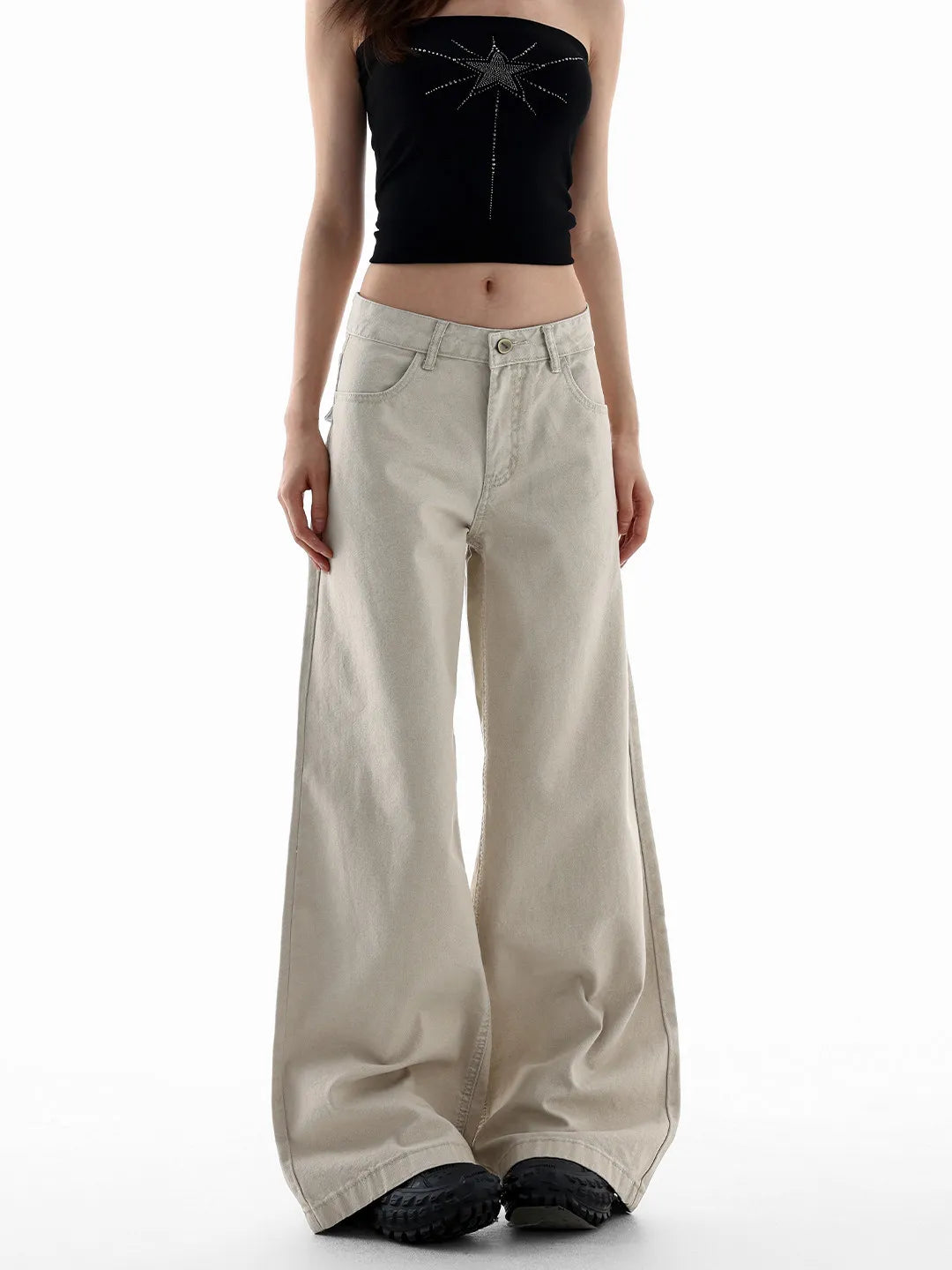 American Vintage 2000s Style High Waist Jeans Pants Spring Fashion Women's Baggy Y2K Wide Leg Denim Trouser Female Clothes