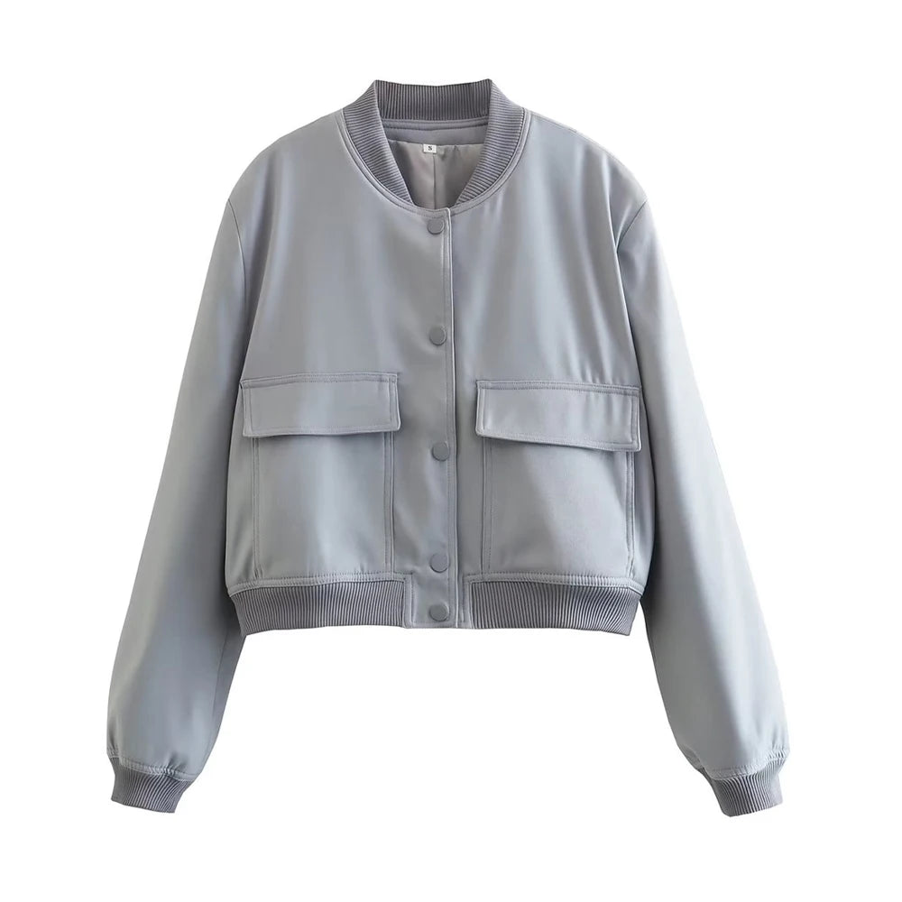 Women Fashion With Pockets Bomber Jacket Coats Vintage Long Sleeve Front Button Casual Female Outerwear Chic Tops