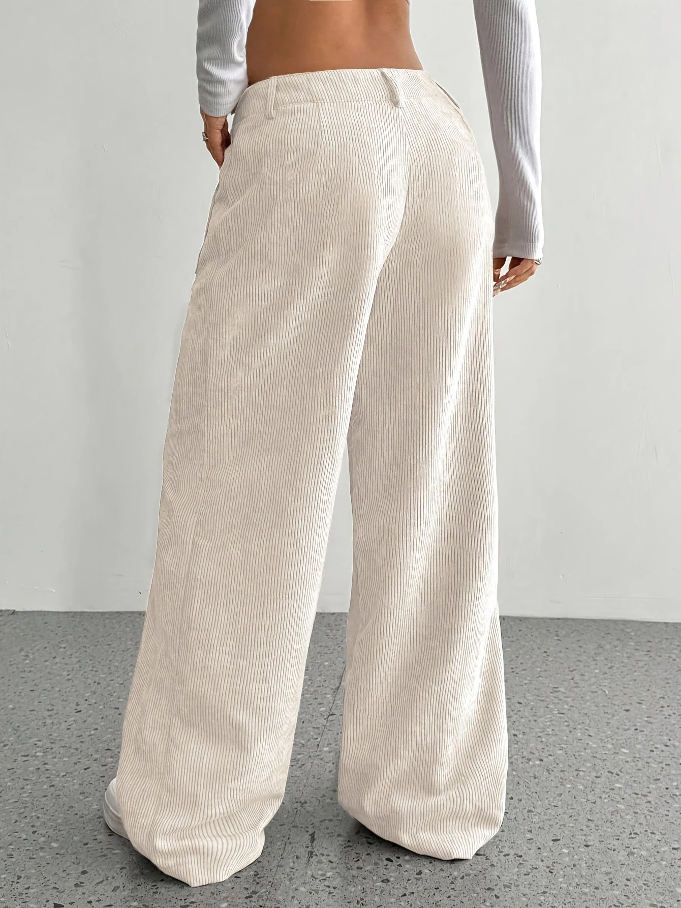 Women's High Waist Corduroy Wide Leg Pants, Casual Fall Winter Long Trousers with Pockets, Ladies Fashionable Relaxed Fit Bottom