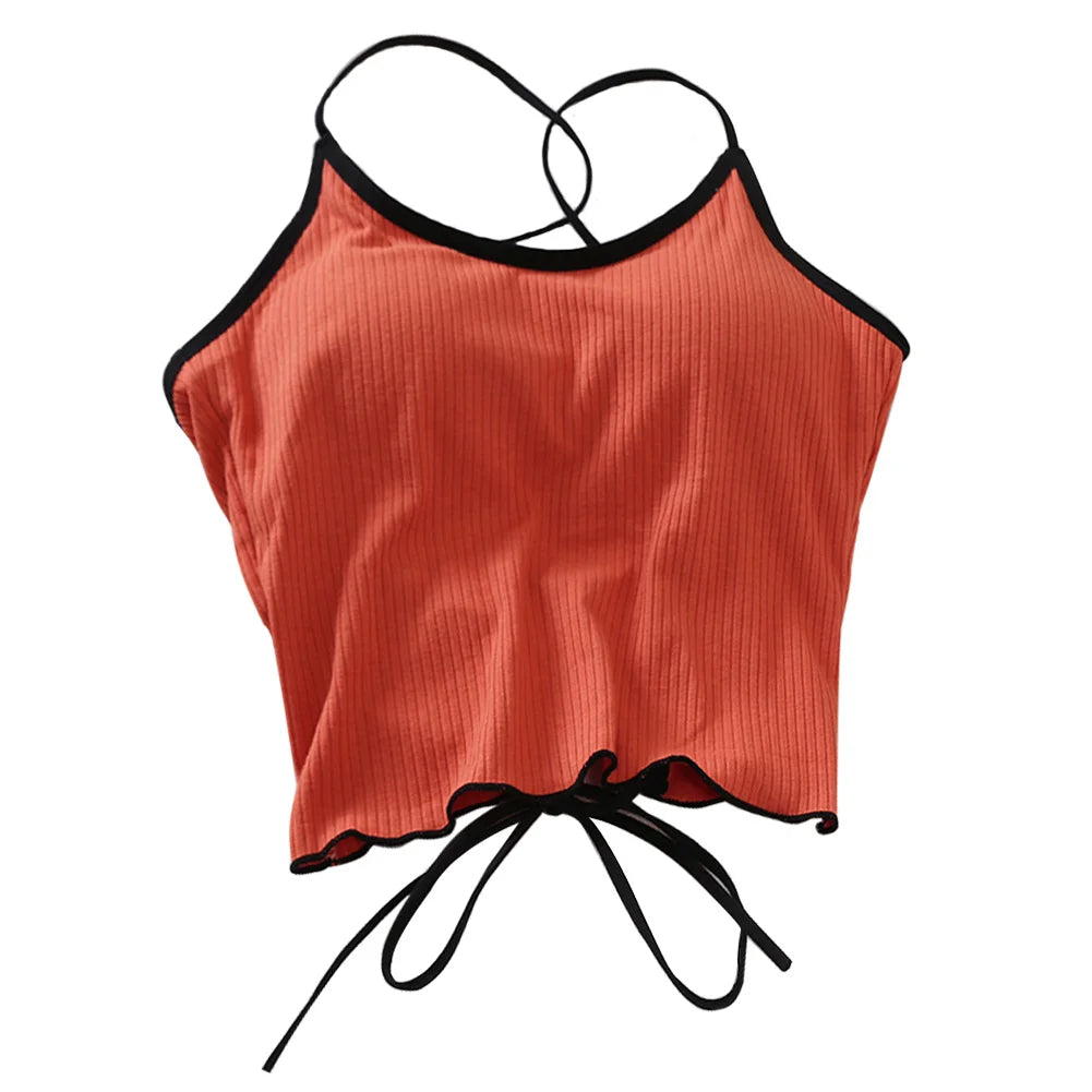 ITOOLIN Women Tops With Padded Cotton Backless Bandage Halter Y2K Tops Sexy Crop Tops Women Underwear Tops For Women Summer 2024