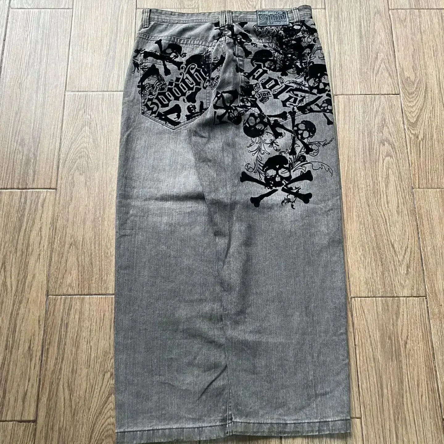 Retro New Southpole Jeans Skull Watermark Loose Jeans Men's and Women's Y2K Harajuku Gothic Hip Hop Skateboard Pants Street Wear
