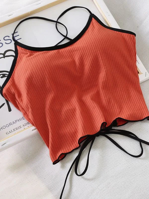 ITOOLIN Women Tops With Padded Cotton Backless Bandage Halter Y2K Tops Sexy Crop Tops Women Underwear Tops For Women Summer 2024