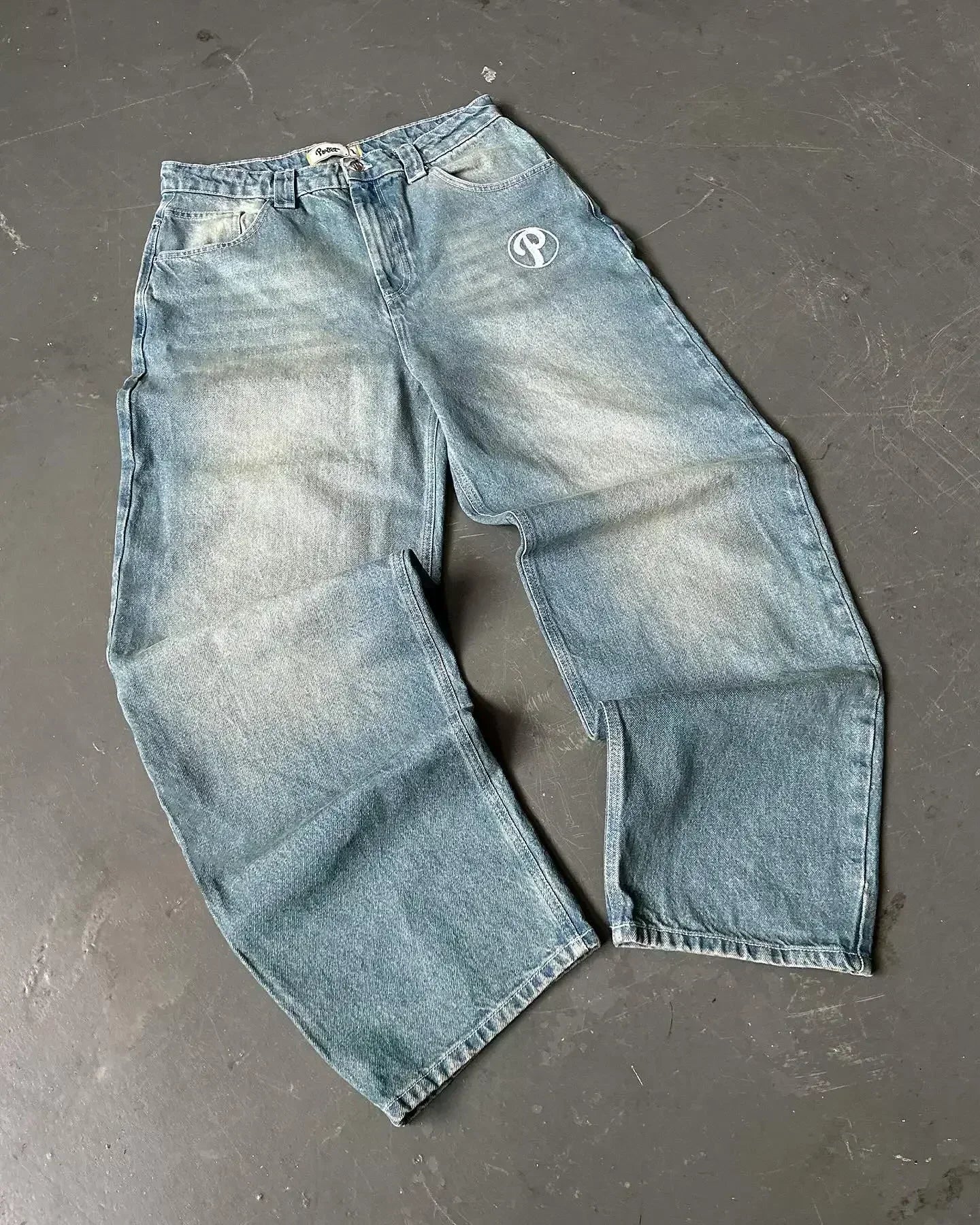 Retro New Southpole Jeans Skull Watermark Loose Jeans Men's and Women's Y2K Harajuku Gothic Hip Hop Skateboard Pants Street Wear