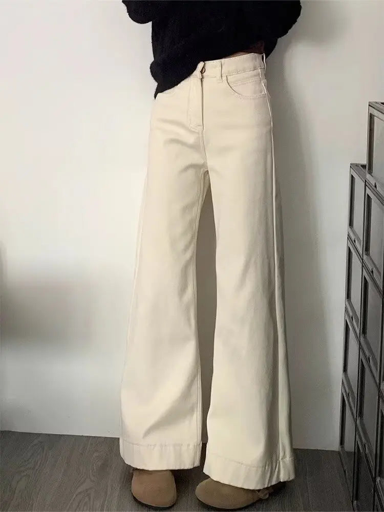 2025 Fall Winter Women's Loose Pants New Style Casual Slimming Pure Color High Waist Straight Jeans