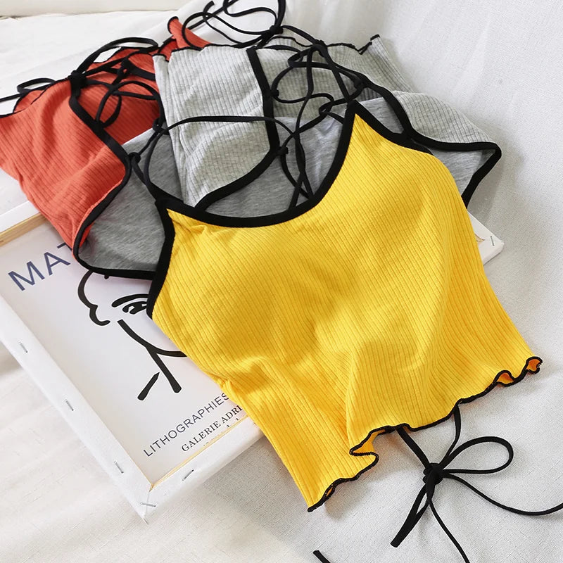 ITOOLIN Women Tops With Padded Cotton Backless Bandage Halter Y2K Tops Sexy Crop Tops Women Underwear Tops For Women Summer 2024