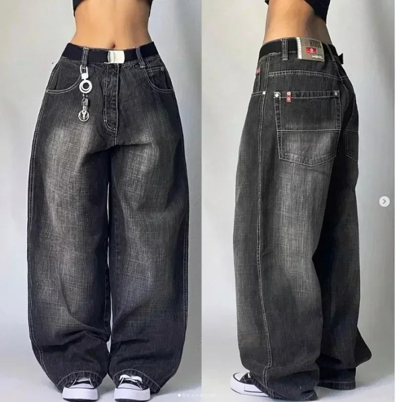 Retro New Southpole Jeans Skull Watermark Loose Jeans Men's and Women's Y2K Harajuku Gothic Hip Hop Skateboard Pants Street Wear