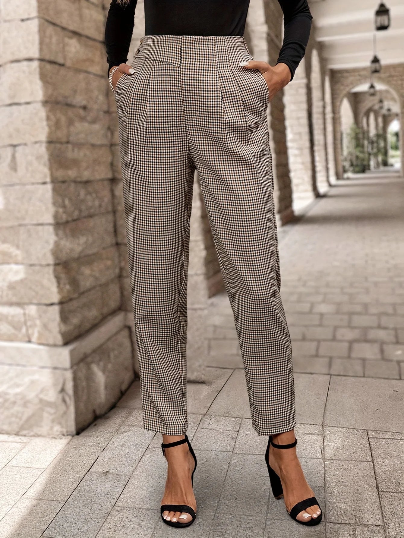Simple Plaid Wide-Leg Pants, Loose, Versatile, Commuter-Friendly, Elegant and Fashionable Trousers