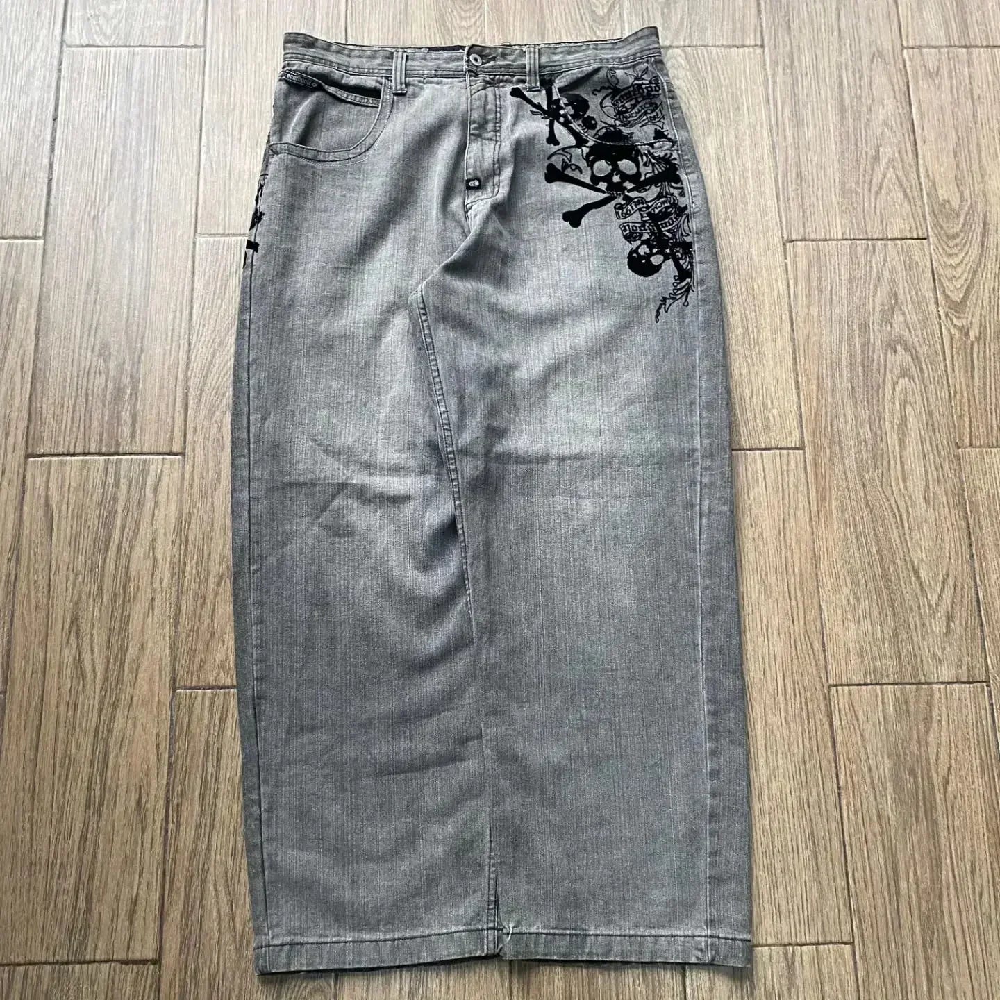 Retro New Southpole Jeans Skull Watermark Loose Jeans Men's and Women's Y2K Harajuku Gothic Hip Hop Skateboard Pants Street Wear