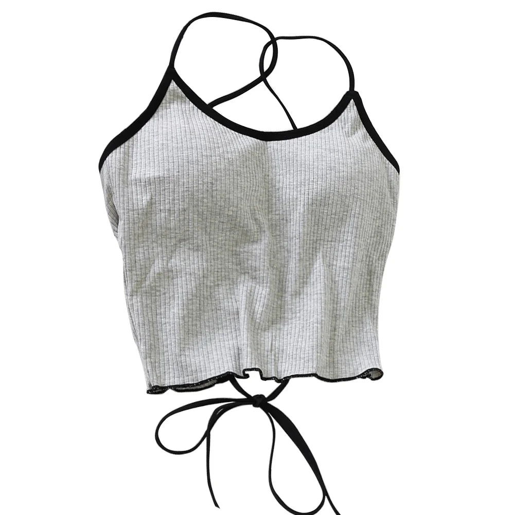 ITOOLIN Women Tops With Padded Cotton Backless Bandage Halter Y2K Tops Sexy Crop Tops Women Underwear Tops For Women Summer 2024