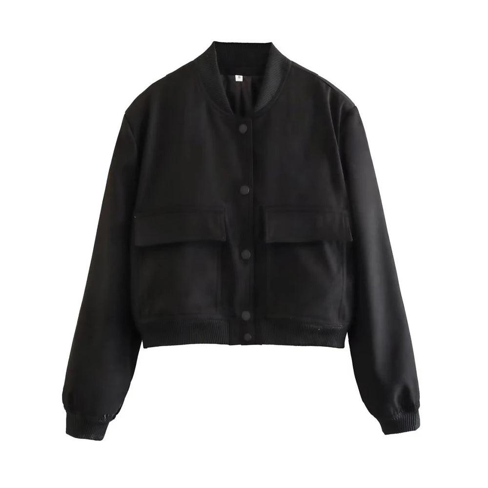 Women Fashion With Pockets Bomber Jacket Coats Vintage Long Sleeve Front Button Casual Female Outerwear Chic Tops