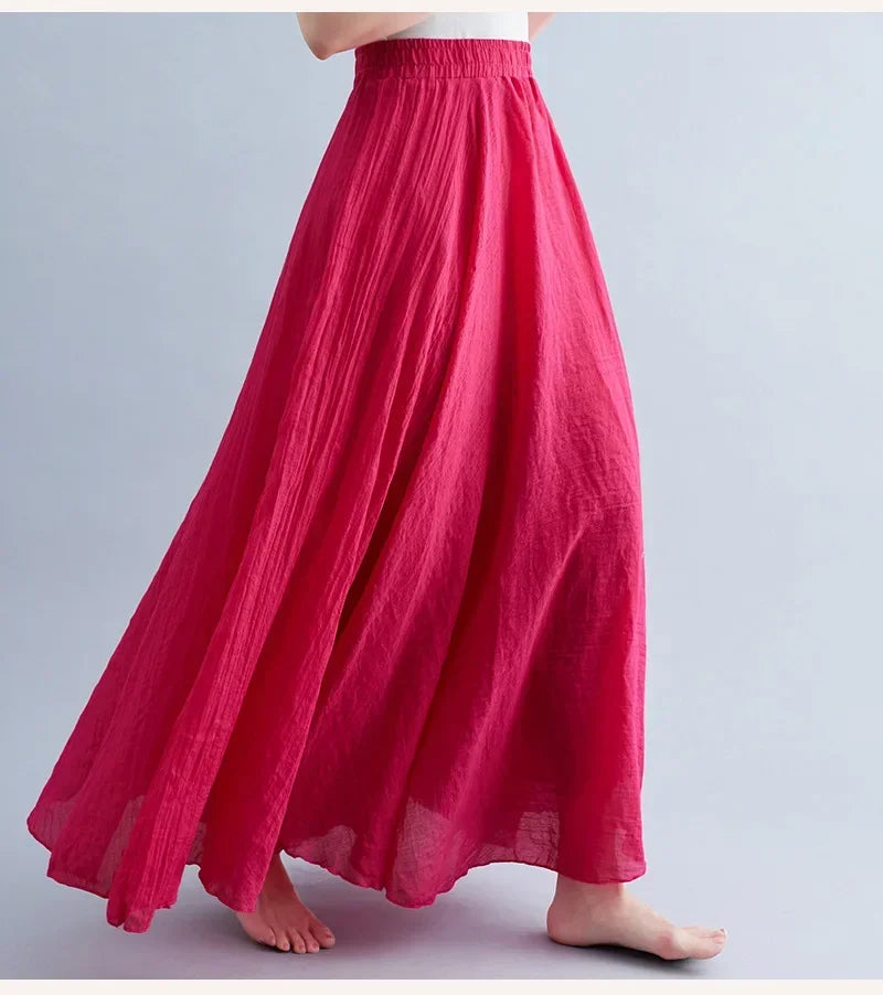 Fashion Cotton Linen Clothes Women Skirts Maxi Y2k Elegant Beach Saia Ropa Mujer Casual Vestido Boho Long Skirt Faldas Harajuku